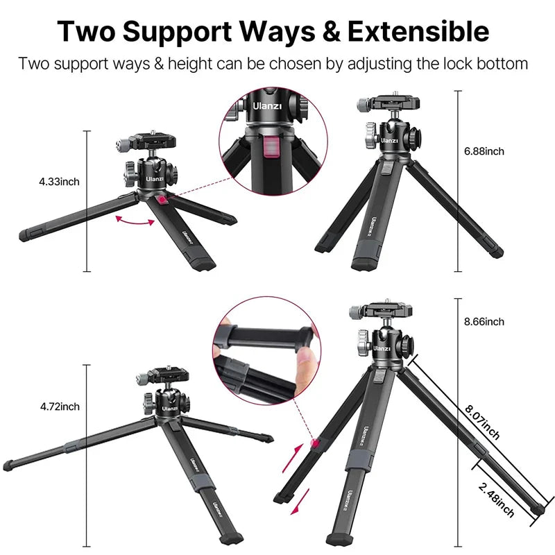 Ulanzi MT-24 Vlog Lite Metal Tripod – Extendable Monopod with Ballhead, Cold Shoe, Arca Quick Release, 1/4" Mount, 2.5KG Max Load