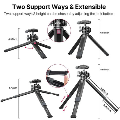Ulanzi MT-24 Vlog Lite Metal Tripod – Extendable Monopod with Ballhead, Cold Shoe, Arca Quick Release, 1/4" Mount, 2.5KG Max Load