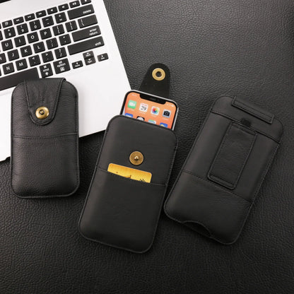 Genuine Cow Leather Phone Pouch – Men’s Waist Bag Holster for iPhone 7 to 16 Pro Max