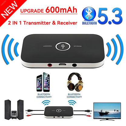 B6 2-in-1 Bluetooth 5.3 Audio Transmitter & Receiver | 3.5mm AUX RCA USB Wireless Adapter for Car, PC, TV, Headphones