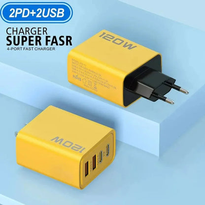 120W 4-Port USB Type-C Fast Charger – Quick Charge Adapter for iPhone, Samsung, Xiaomi