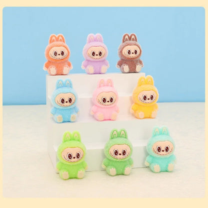 1/9PCS Labubu Cartoon Mini Flocking Doll Pendant – Cute DIY Kawaii Toy Gift Accessories