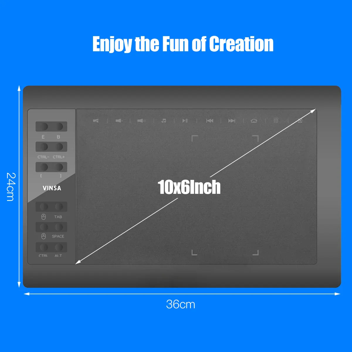 10x6 Inch Professional Graphics Drawing Tablet – 12 Express Keys for Windows & Mac, Digital Painting & Design Tool
