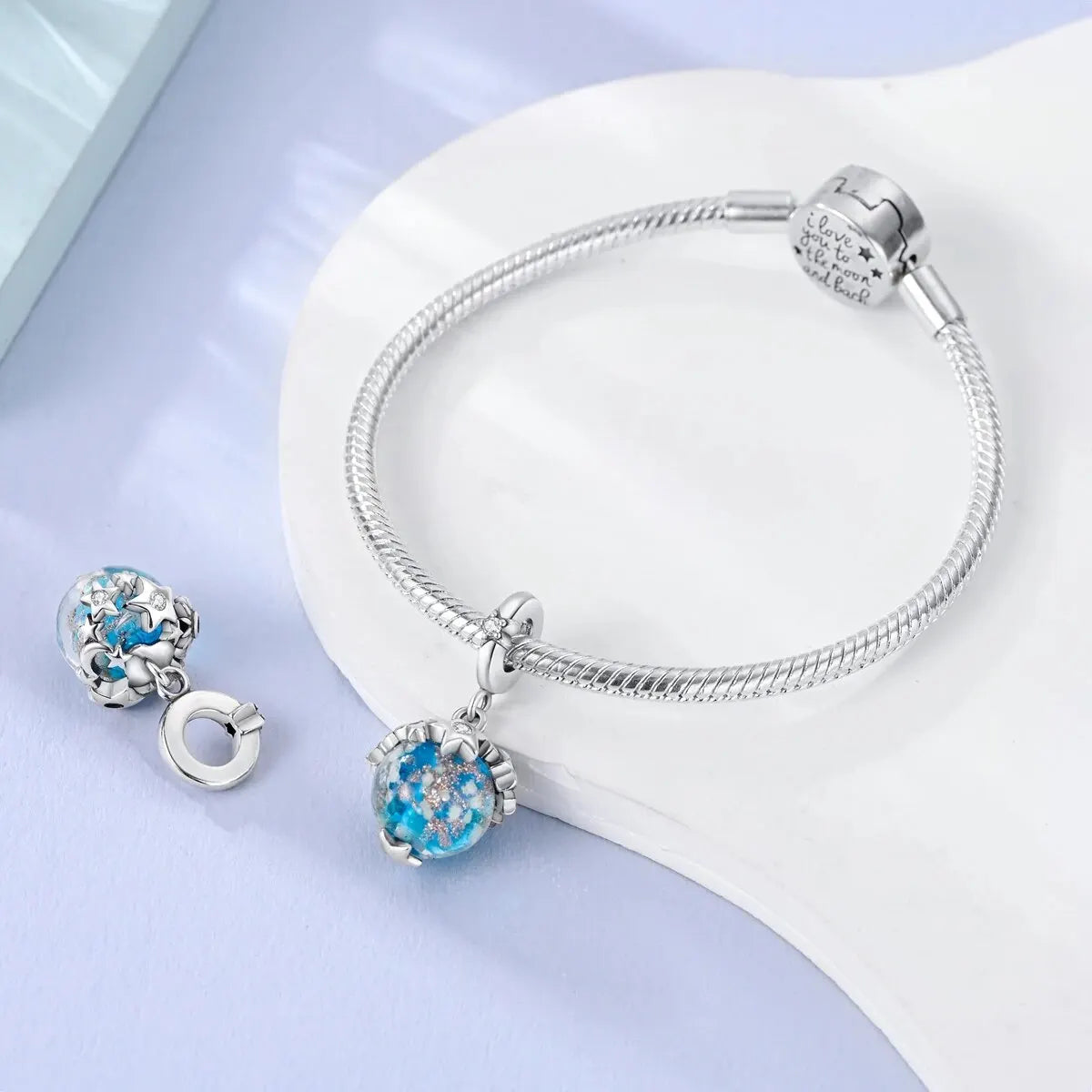 MULA Chameleon Silver-Plated Charm with Color-Changing Crystal Ball - DIY Snake Chain Bracelet Jewelry Gift for Women