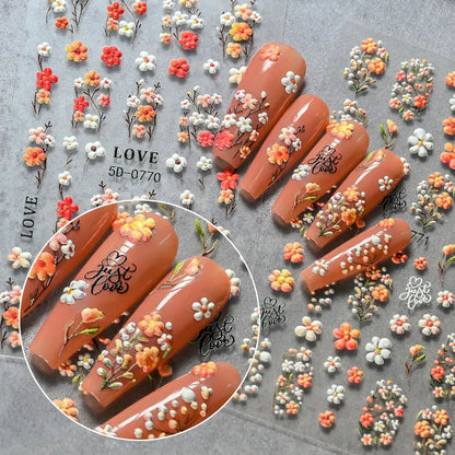5D Floral Nail Stickers Set - Valentine’s Day Rose & Daisy Embossed Nail Decals for DIY Spring Summer Nail Art Decoration