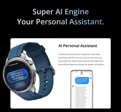 Global Version realme Watch S2 – 1.43'' AMOLED Smartwatch, 20-Day Battery, AI Engine, IP68 Waterproof