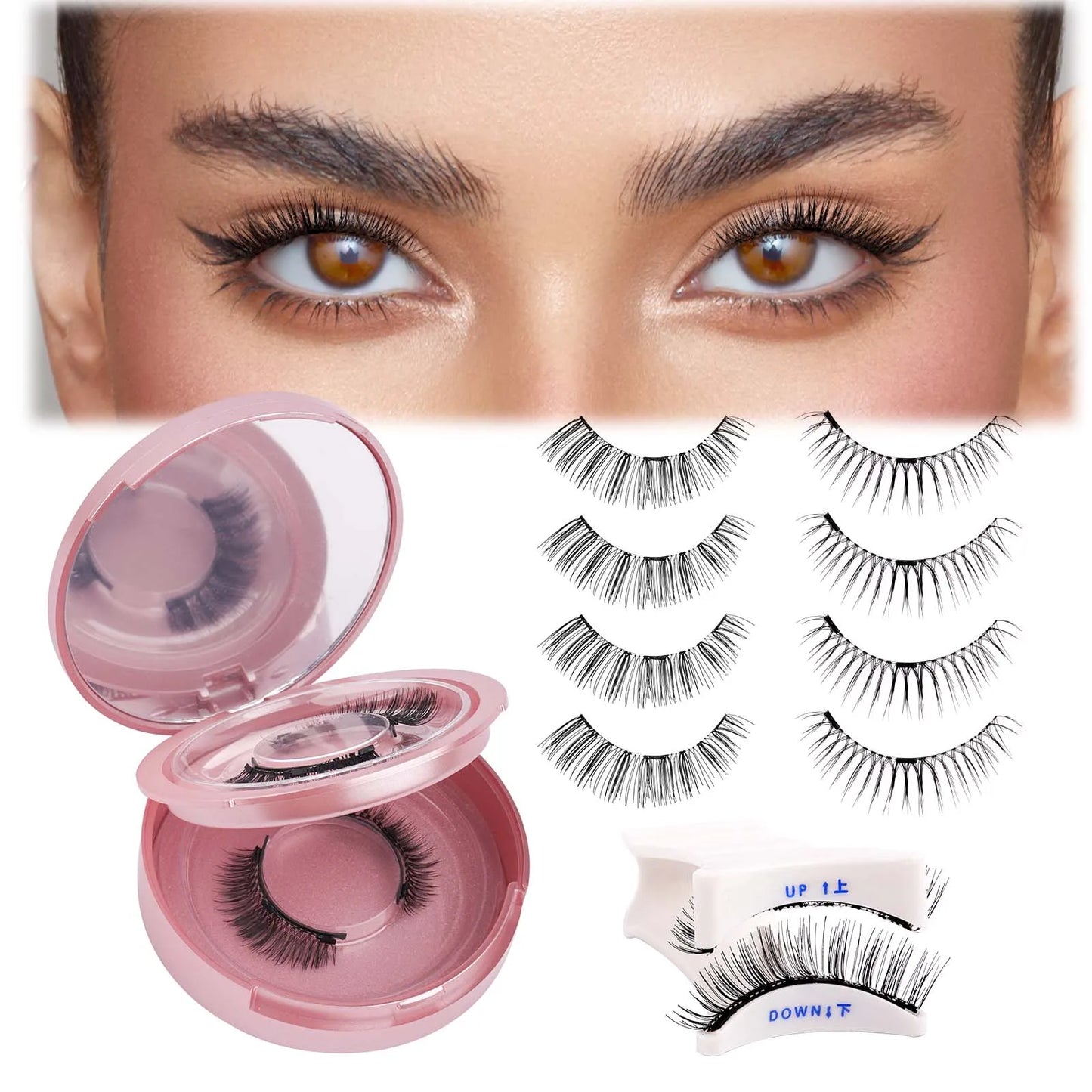 GEMERRY Magnetic Eyelashes Set with Applicator – Natural Look Reusable No Glue Soft Strip False Lashes Makeup Kit