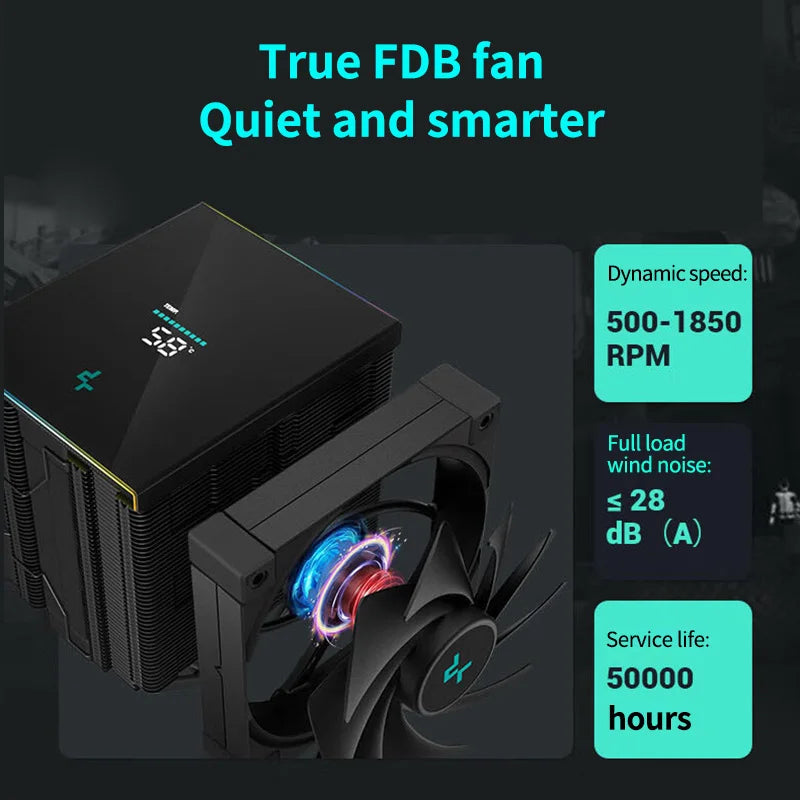 DeepCool AK620 CPU Cooler - Digital Display, 6 Heat Pipes, Twin Towers Radiator for LGA 2066, 2011, 1700, 1200, 115X, AM5 & AM4