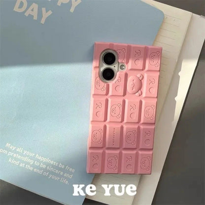 Kawaii Bear Rilakkuma Chocolate Silicone Soft Phone Case for iPhone 17, 16, 15, 14, 13, 12 Pro & Pro Max