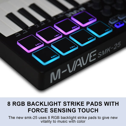 M-VAVE 25 Key MIDI Control Keyboard – Portable USB, Velocity-Sensitive Keys, 8 RGB Pads, 8 Knobs