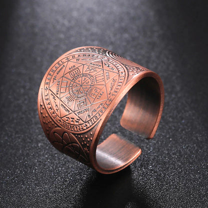 Dawapara 7 Archangels Protection Ring – Metatron Cube, Lilith Symbol, King Solomon Secrets Vintage Amulet Jewelry