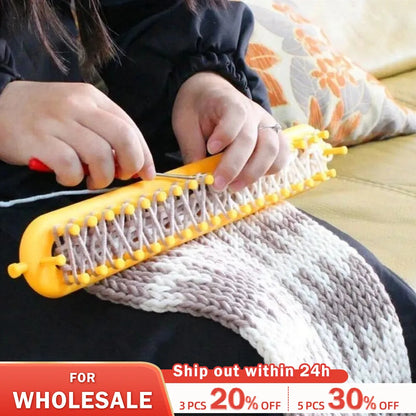 DIY Knitting Loom Craft Tool: Plastic Weaving Loom for Pompom, Sock, Hat, Shawl - Scarves Maker with Long Handle, Crochet Stitching
