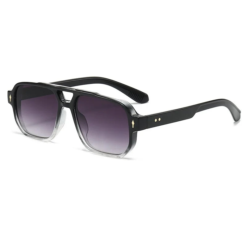Retro Double Bridge Square Sunglasses — Luxury Fashion Rivet Design UV400 Shades for Men & Women