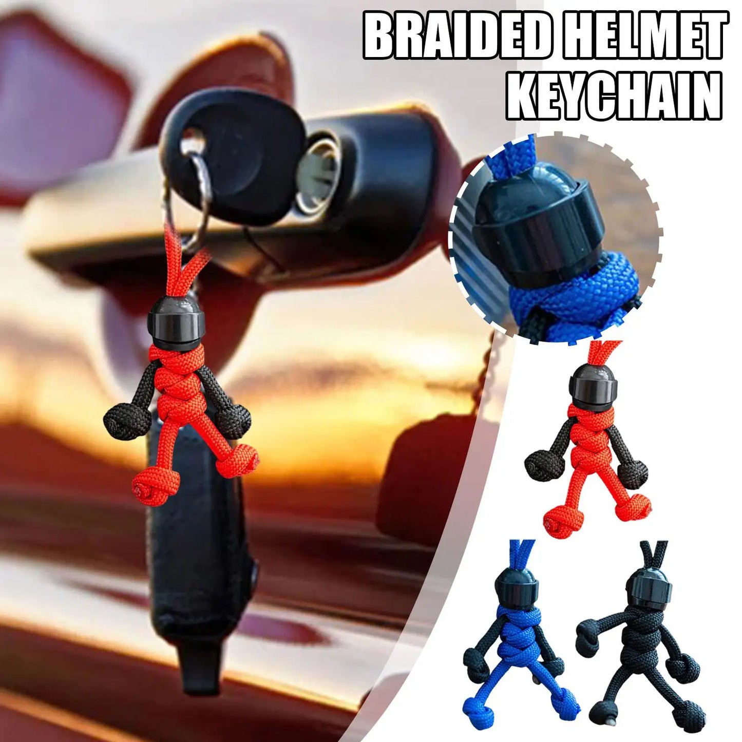 Handmade Building Block Biker Helmet Keychain – Braided Paracord Bag Pendant for Backpack & Doll Hanging