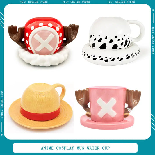 Anime Cosplay Ceramic Mug – Luffy, Ace & Sabo Three Brothers Hat-Shaped Coffee Cup for Parties