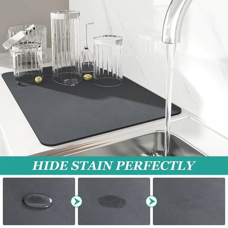 Super Absorbent Large Kitchen and Bathroom Draining Mat - Antiskid Dish Drying Pad for Quick Dry - Tableware Mat with Excellent Absorption