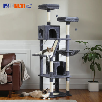 Large Cat Tree Tower – Multi-Level Plush Indoor Cat Condo with Scratching Posts, Boards, Perches & Caves