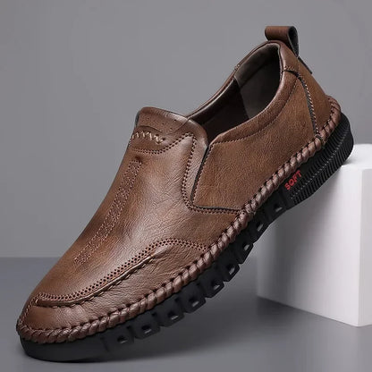 Men’s Genuine Leather Hand-Stitched Slip-On Shoes - Business Formal Wedding & Party Dress Footwear