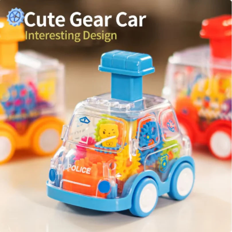 Baby Cartoon Gear Car Toy - Inertia Pull-Back Transparent Rebound Car for Kids’ Birthday Gifts