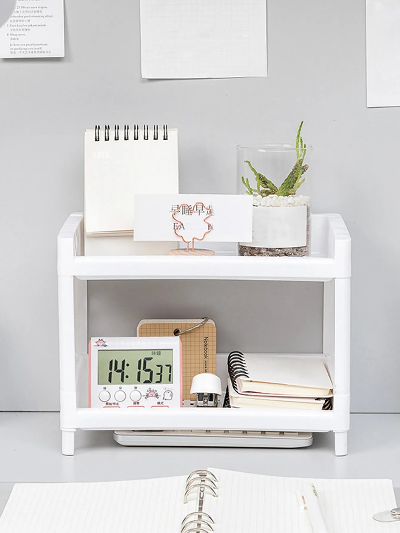 PP Desktop Double Layer Storage Rack: Rectangular White Organizer for Student Desks, Offices, Cosmetics, and Stationery