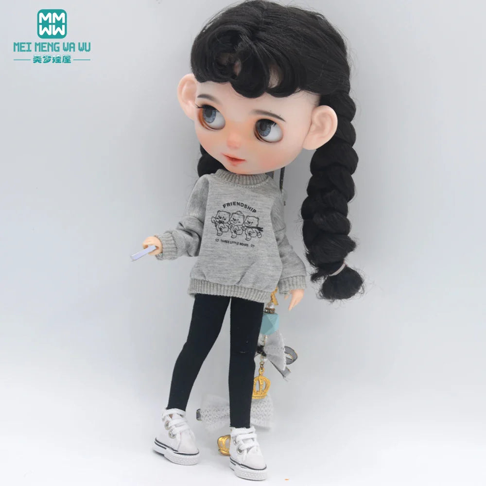 Blythe Doll Clothes – Fashion Tops, Black & White Shirts with Jeans & Plaid Pants for Azone OB22/OB24 Dolls