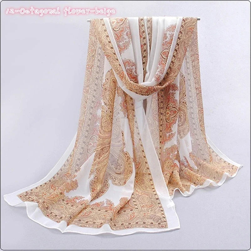 Women’s Chiffon Scarf – Long Butterflies & Branch Pattern Shawl, Elegant Versatile Retro Fashion Accessory