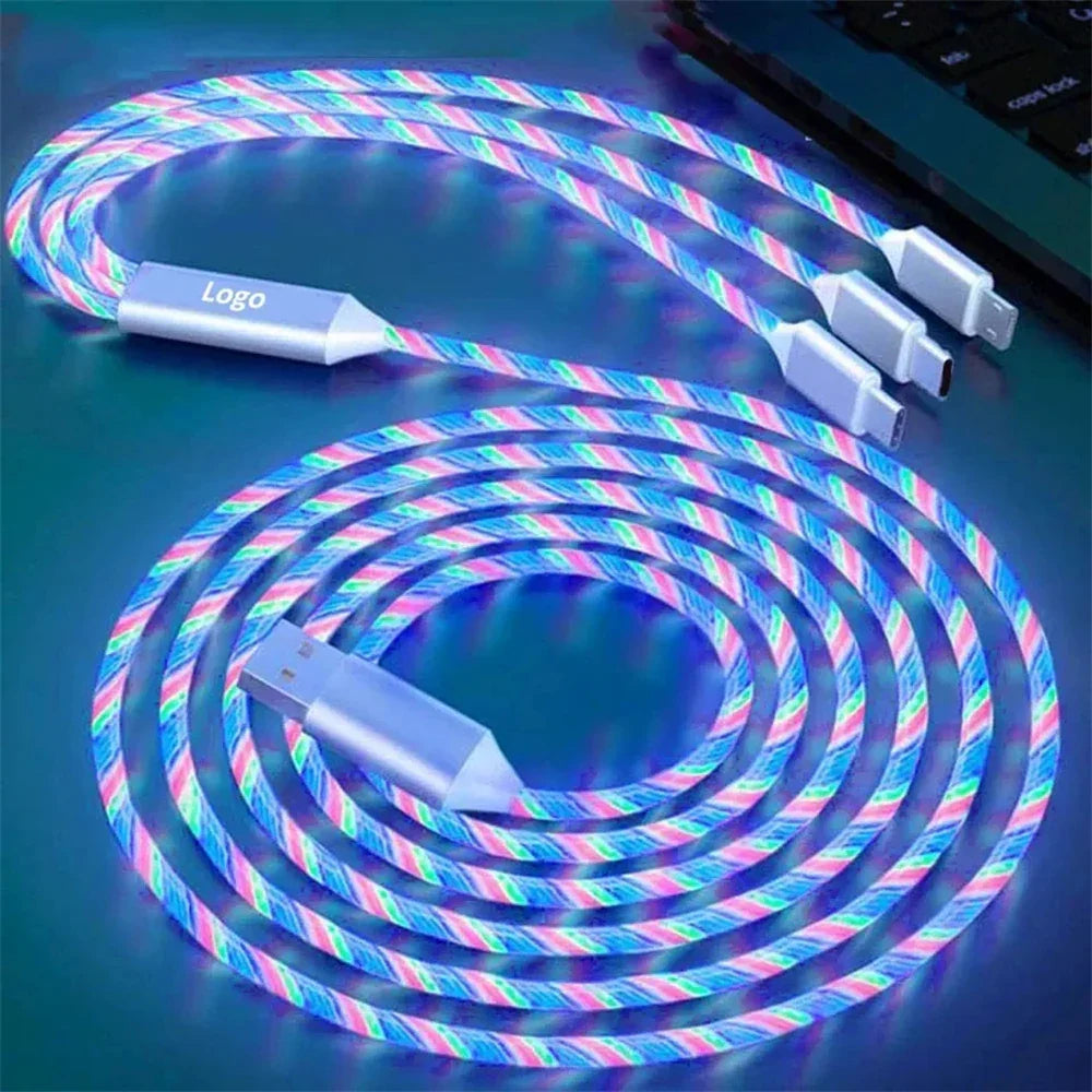 NNBILI 3-in-1 Glowing LED Fast Charging Cable – Luminous USB Type-C Charger for iPhone, Xiaomi & Phones