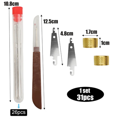 Big Eye Sewing Needle Set with Threader & Thimble – Steel Hand Stitching Kit for Embroidery, DIY Craft & Clothing Repair Tools