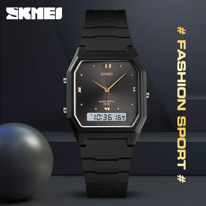 SKMEI 1604 Luxury Digital Watch – Dual Display Sports Quartz for Men & Women, Waterproof Wristwatch