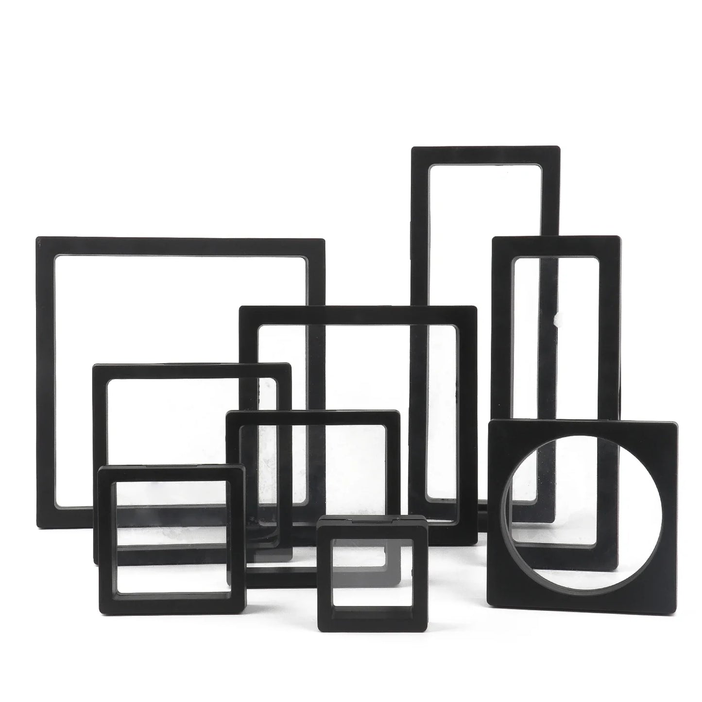 Black 3D Floating Display Case – Free-Standing Jewelry Storage for Rings, Earrings, Necklaces