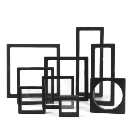 Black 3D Floating Display Case Frame – Free-Stand Suspension Membrane Jewelry Storage Box for Rings, Earrings & Necklaces