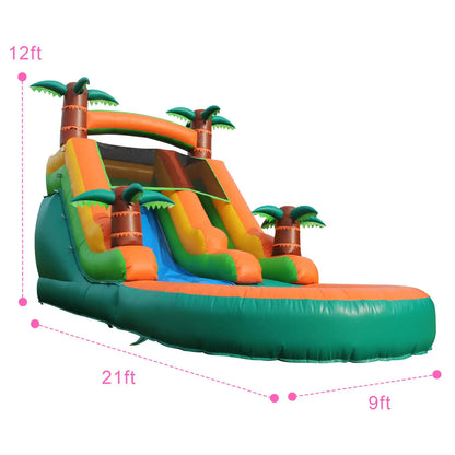 Inflatable Summer Water Pool & Double Slide Play Equipment – Outdoor Air Bounce Water Amusement Inflatable Bubble Ball Fun for Kids & Family