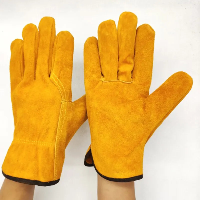 Men's Work Gloves – Soft Cowhide Driver, Hunting, Driving, Farm, Garden & Welding Safety Mechanic Gloves