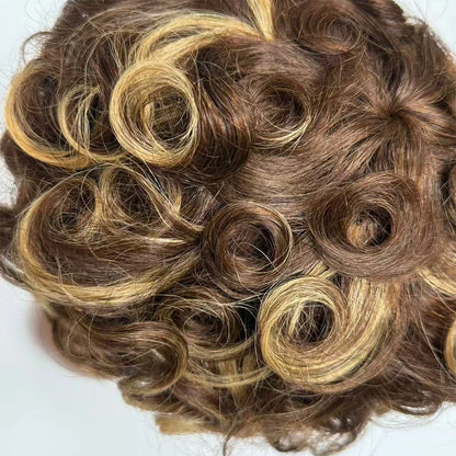 Short Layered Pixie Curly Human Hair Wig with Bangs – Glueless Full Machine Made Natural Look (4# 99J Color)