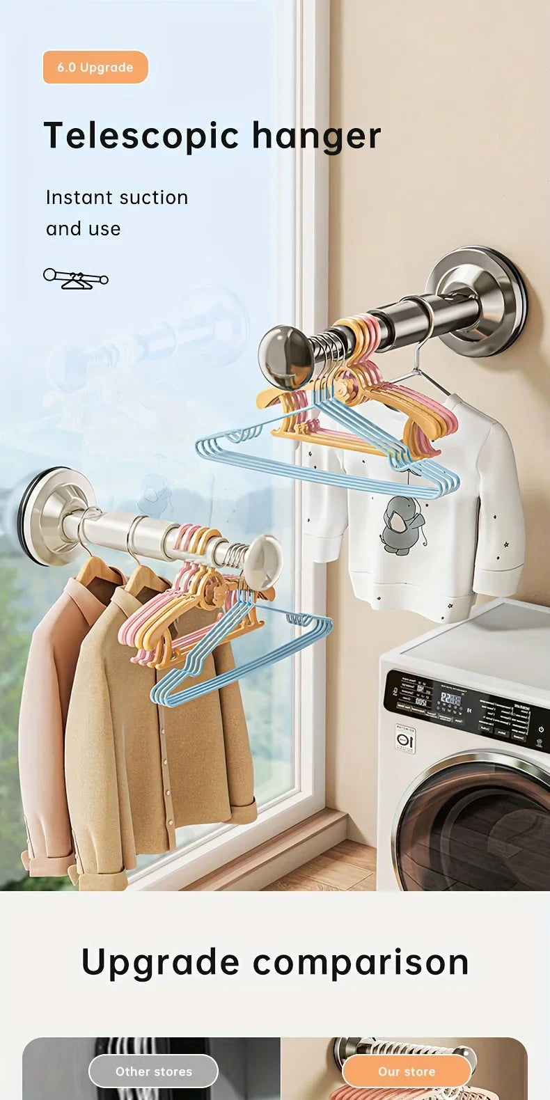 1/2pcs Hanger Storage Rack – No-Drill Suction Cup, Retractable & Adjustable Space-Saver for Home & Office