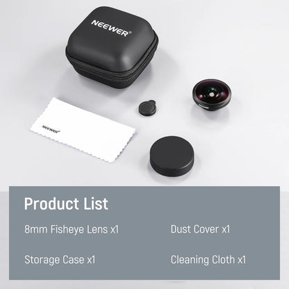 NEEWER HD 8mm 220° Fisheye Phone Lens (Lens Only) — 17mm Thread Backplate, SmallRig Compatible for iPhone & Samsung