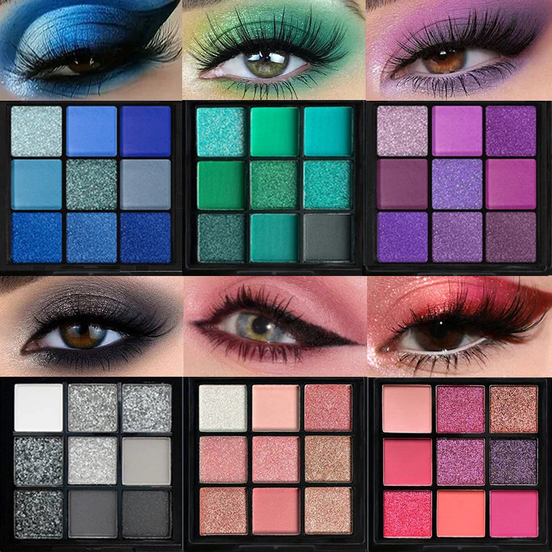 9-Grid Red Eyeshadow Palette – Purple Glitter, Pearlescent Matte & Shimmer Long-Lasting Eye Makeup for Women