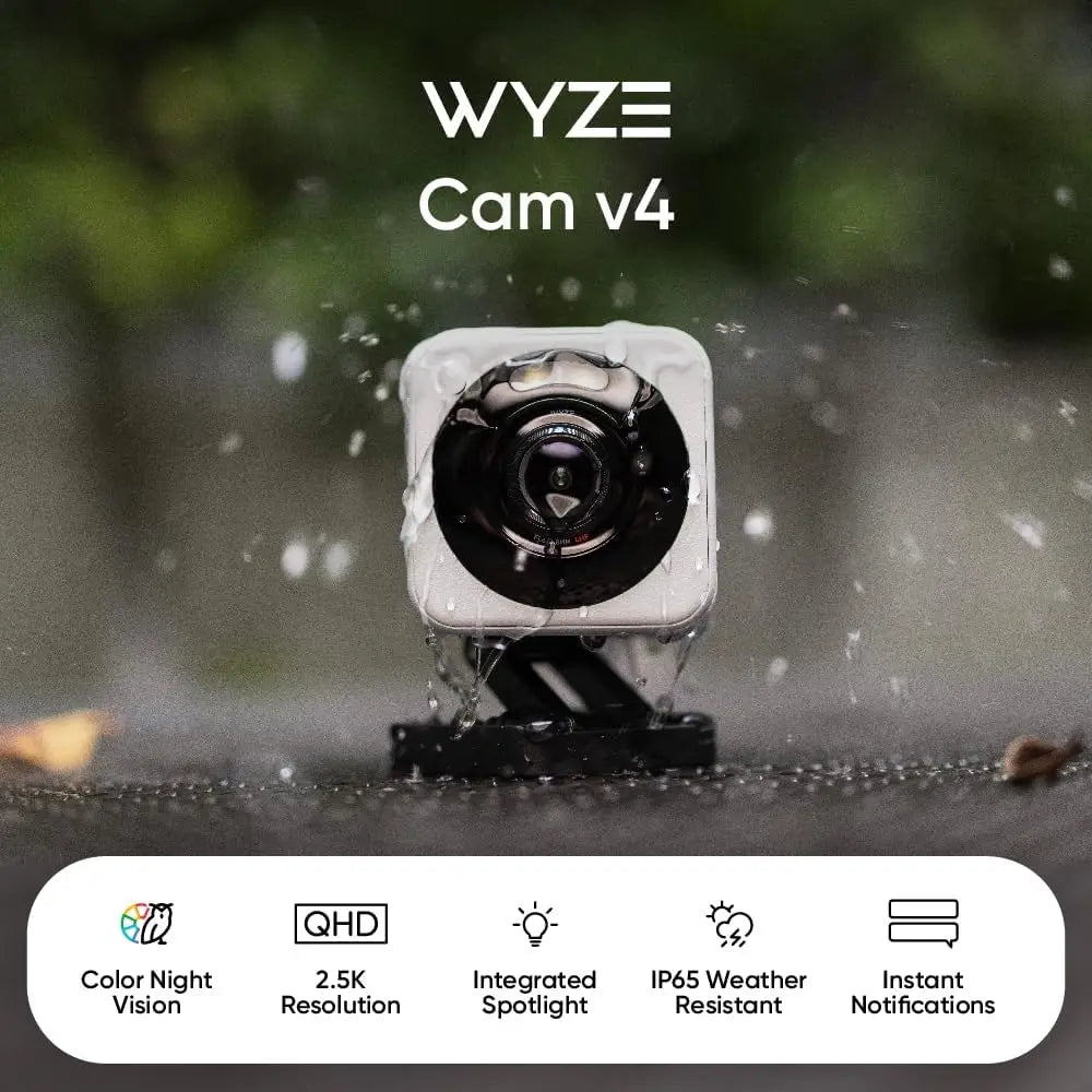 Wyze Cam v4 - 2K HD Wi-Fi Security Camera, Indoor/Outdoor Use, Pet & Baby Monitor with Motion Spotlight/Siren