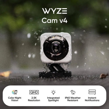 Wyze Cam v4 - 2K HD Wi-Fi Security Camera, Indoor/Outdoor Use, Pet & Baby Monitor with Motion Spotlight/Siren