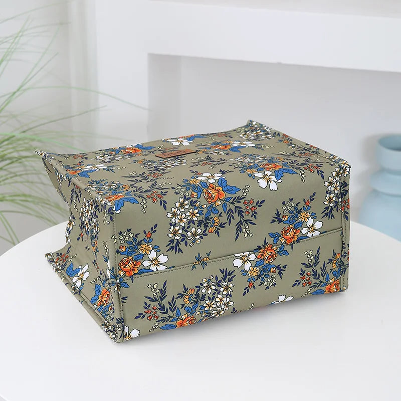 New Nylon Printing Handbag – Thickened Large Capacity Work and Portable Zipper Lunch Box Storage Bento Bag