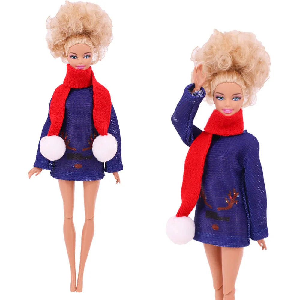 Doll Christmas Sweater & Scarf – 11.8 Inch 1/6 BJD Doll Clothes Accessories for Girls