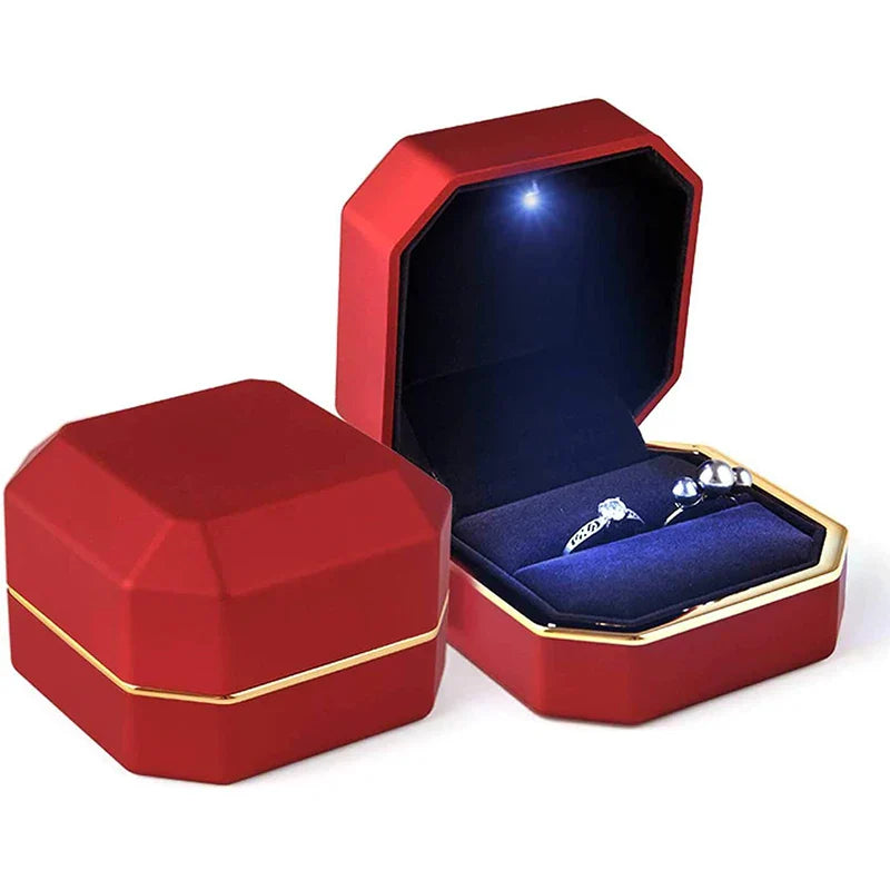 LED Jewelry Ring & Necklace Box — Luxury Velvet Display Case with Light for Engagement, Proposal & Wedding Gifts
