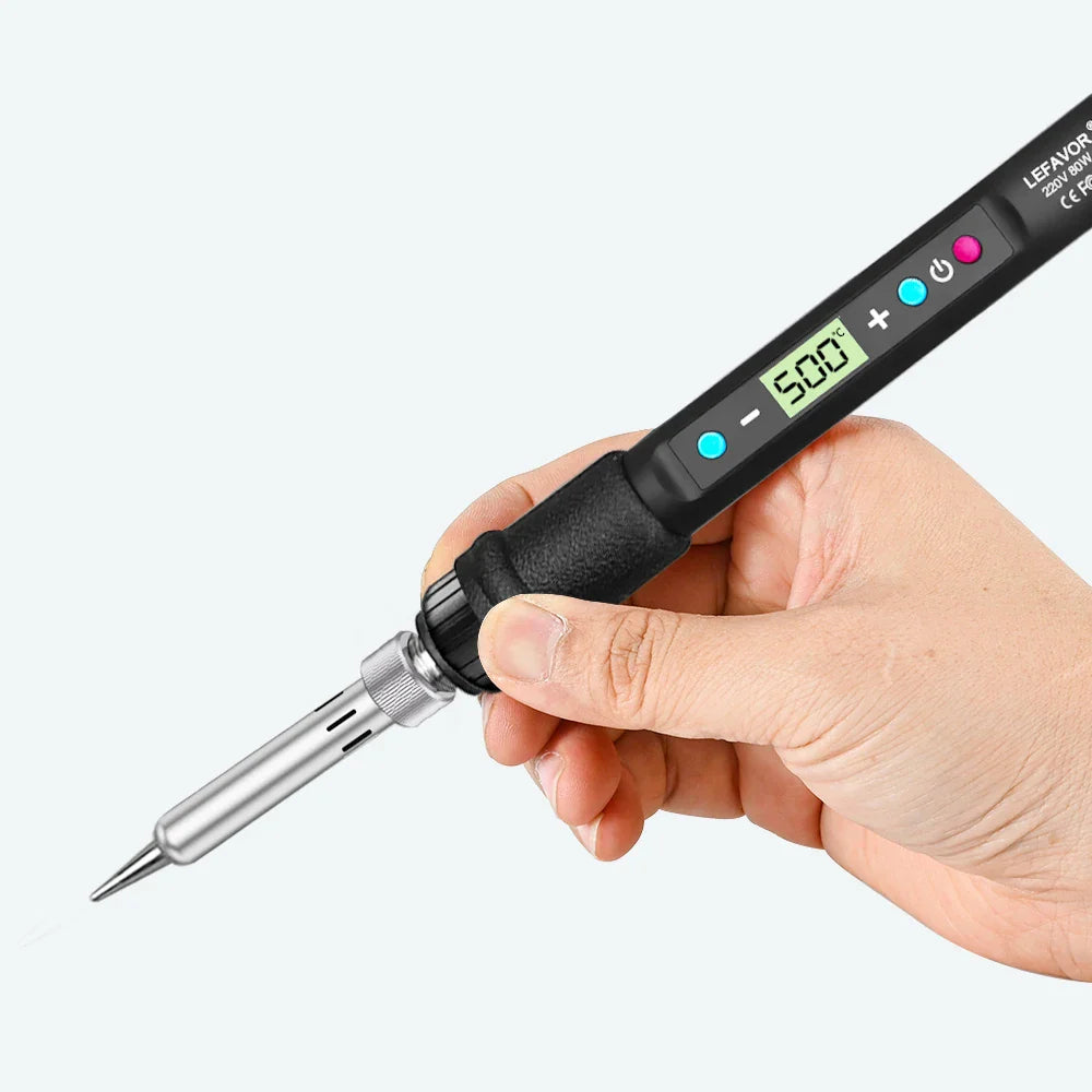LEFAVOR 80W Digital Soldering Iron Kit – LCD Display, Adjustable 100–500°C, C/F Switch Welding Tool for Home Repair & DIY Projects