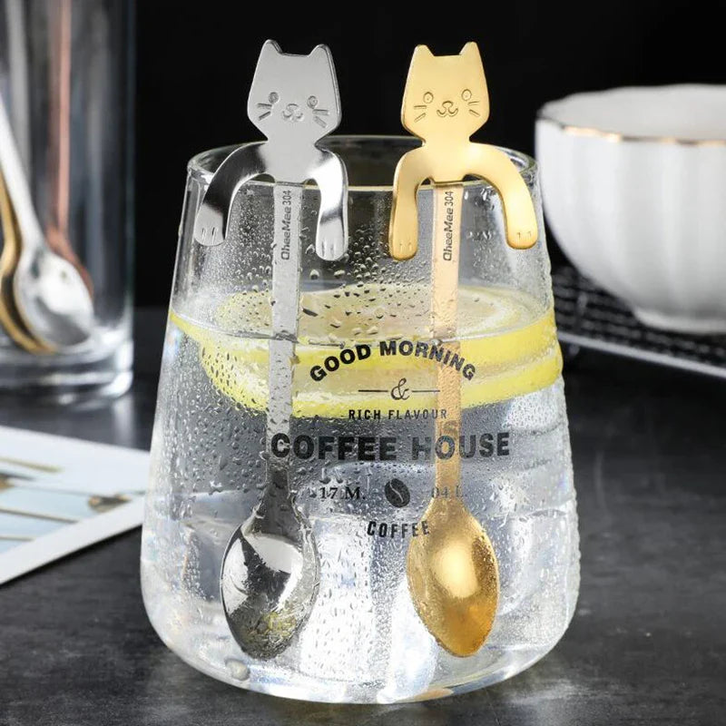 Stainless Steel Cat-Shaped Coffee Spoon – Cute Teaspoon Dessert & Ice Cream Mini Scoop for Kitchen Tableware