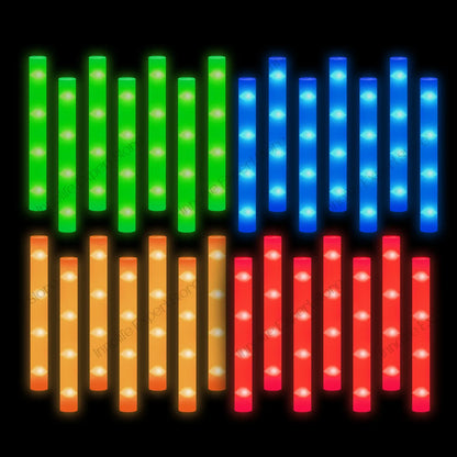 400-30PCS LED Foam Glow Sticks – 3 Modes Party Supplies for Weddings, Birthdays, Concerts, Halloween & Christmas
