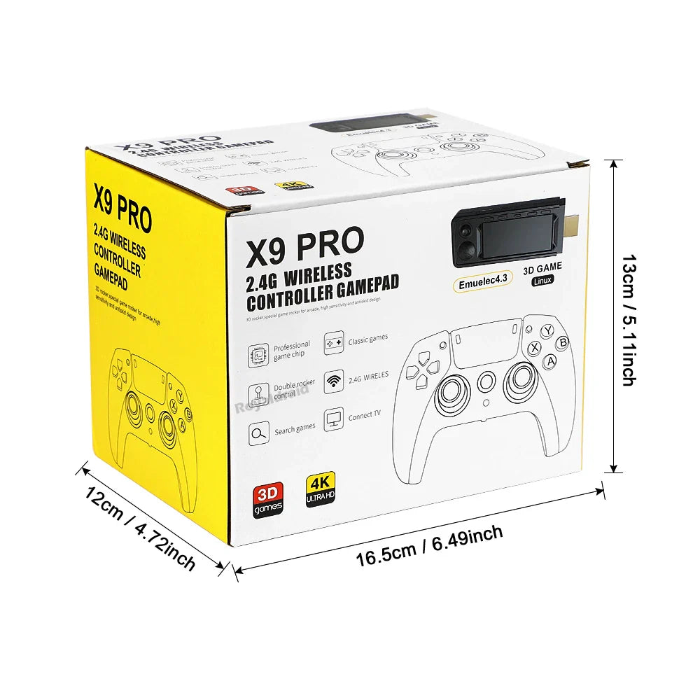 NEW 128GB X9 PRO Retro Game Console — TV Video Game Stick with 45+ Emulators for PS1, PSP, NDS, N64 & 40,000+ Games, 2.4G Dual Controllers