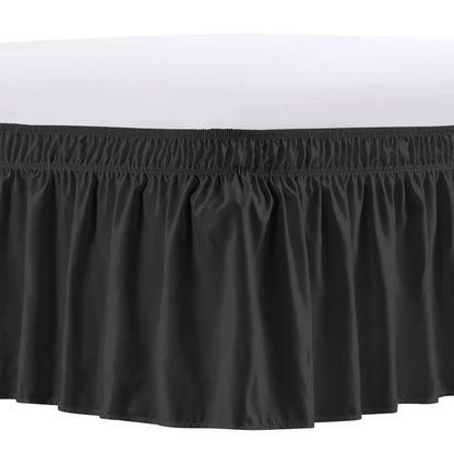 Elastic Wrap Around Bed Skirt – Wrinkle, Fade & Shrink Resistant Easy Fit Dust Ruffle for Adjustable Beds