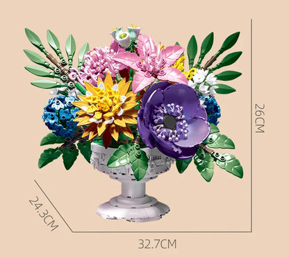 1081PCS Dream Flower Bouquet Building Blocks – Model Room & Garden Ornaments Toy for Kids, Girls, Adults, Christmas Gifts