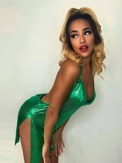 Women’s Elegant Short Dress – Sexy Backless Hanging Neck Sequin Party & Dance Dress