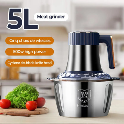 Electric Meat Grinder | 5L Food Crusher & Stainless Steel Vegetable Slicer - Multifunctional Kitchen Appliance